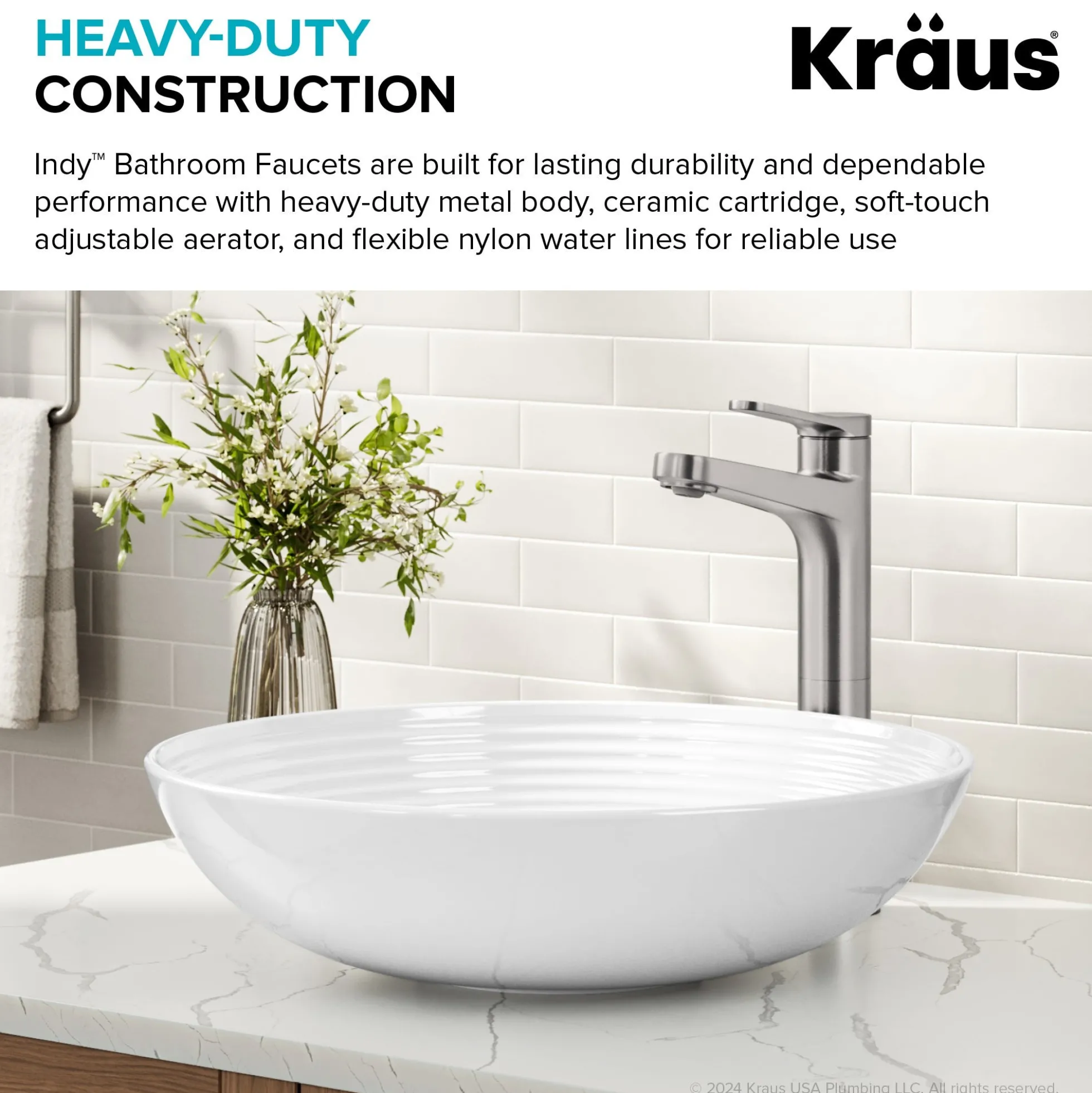 Single Handle Vessel Bathroom Faucet in Spot-Free Brushed Nickel with Pop Up Drain and Supply Lines