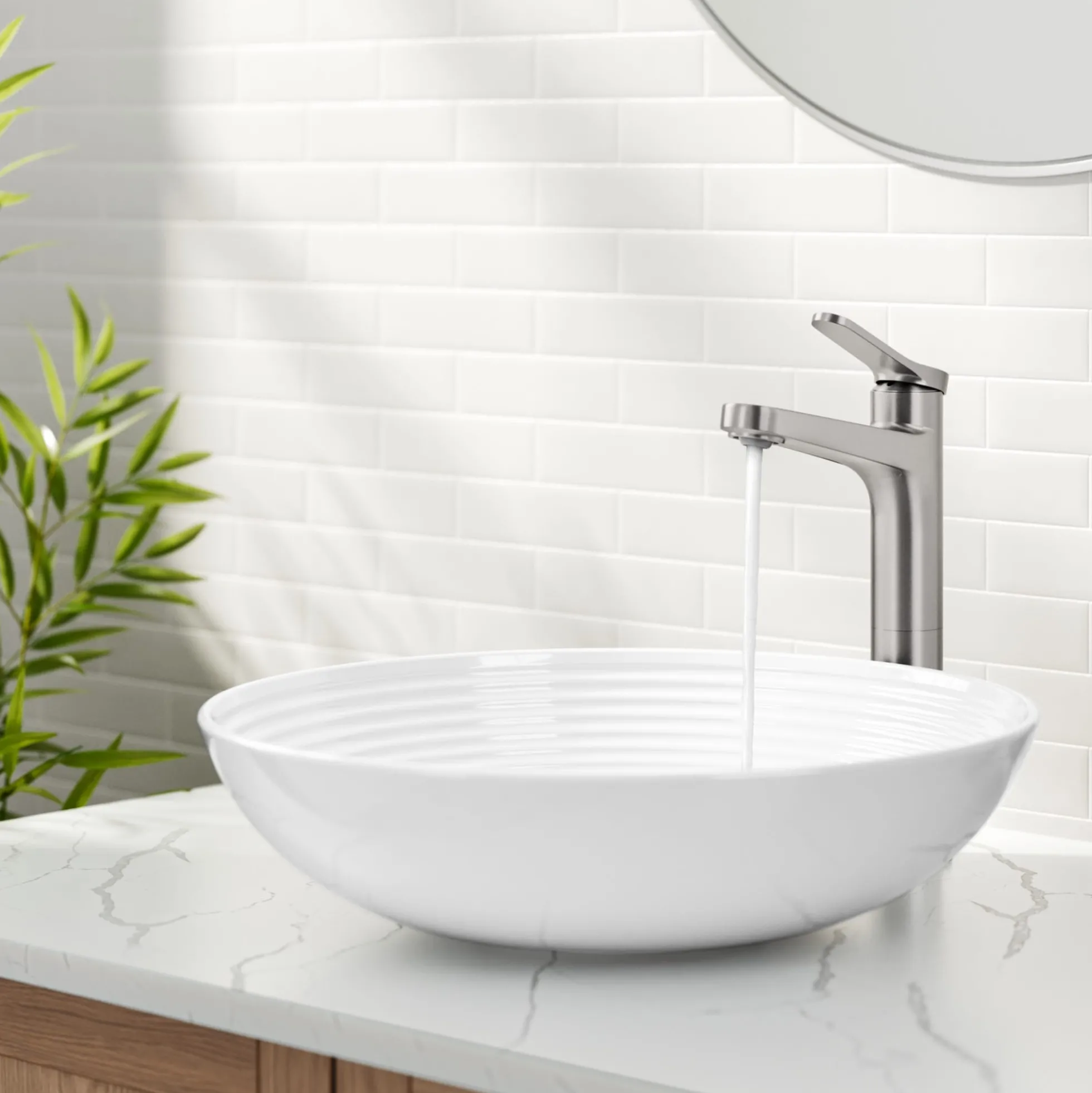 Single Handle Vessel Bathroom Faucet in Spot-Free Brushed Nickel with Pop Up Drain and Supply Lines