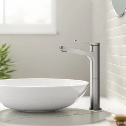 Single Handle Vessel Bathroom Faucet in Spot-Free Brushed Nickel with Pop Up Drain and Supply Lines