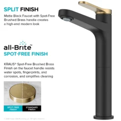 Single Handle Vessel Bathroom Faucet in Spot-Free Brushed Brass / Matte Black with Pop Up Drain and Supply Lines