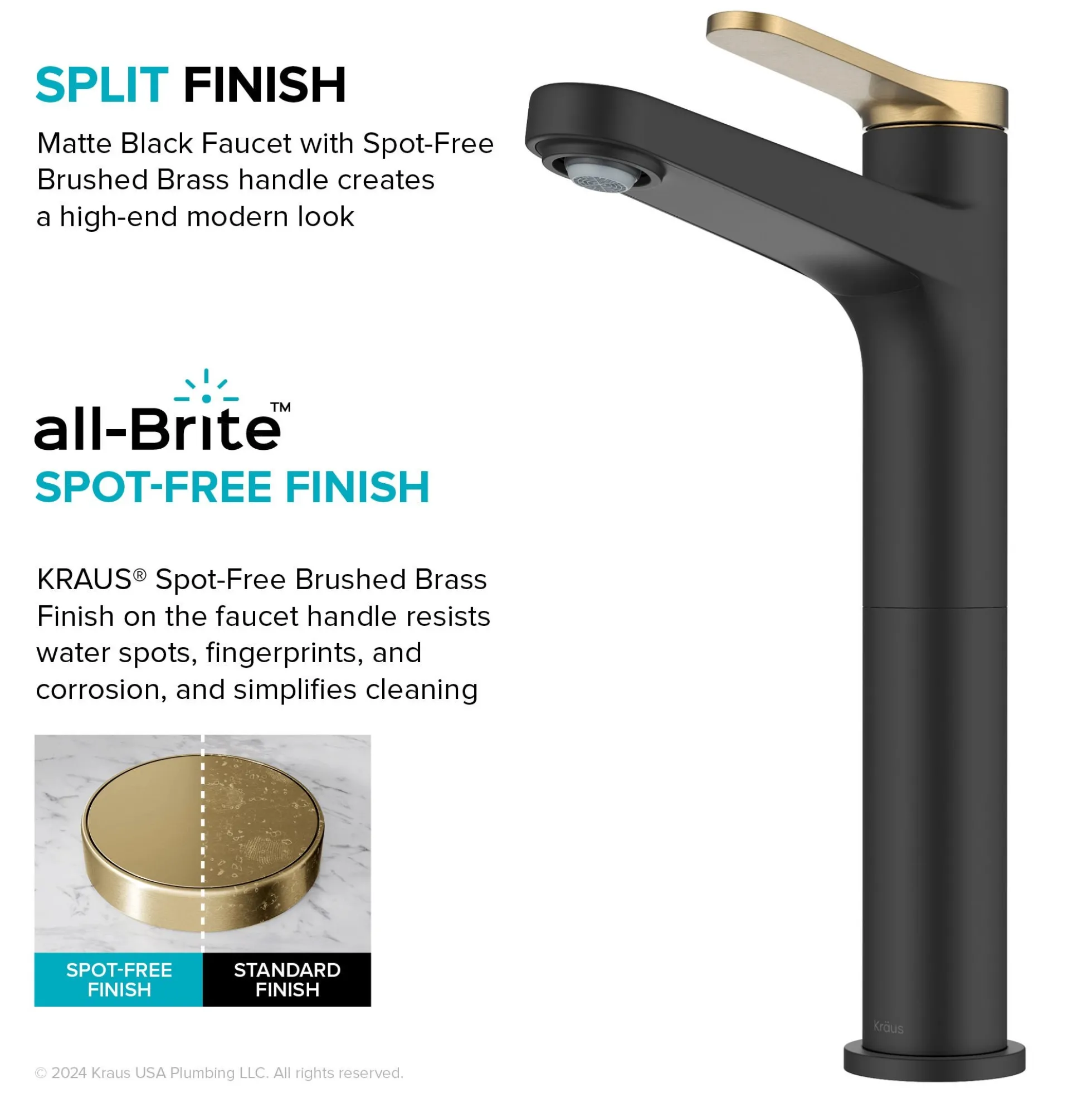 Single Handle Vessel Bathroom Faucet in Spot-Free Brushed Brass / Matte Black with Pop Up Drain and Supply Lines