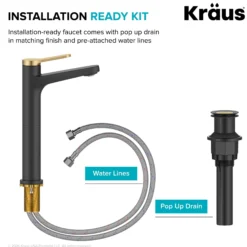 Single Handle Vessel Bathroom Faucet in Spot-Free Brushed Brass / Matte Black with Pop Up Drain and Supply Lines