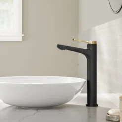Single Handle Vessel Bathroom Faucet in Spot-Free Brushed Brass / Matte Black with Pop Up Drain and Supply Lines