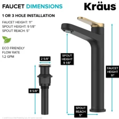 Single Handle Vessel Bathroom Faucet in Spot-Free Brushed Brass / Matte Black with Pop Up Drain and Supply Lines