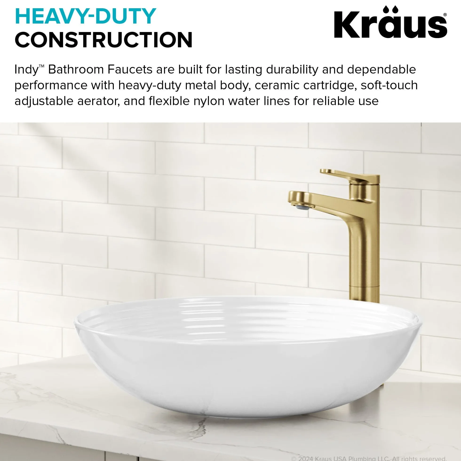 Single Handle Vessel Bathroom Faucet in Spot-Free Brushed Brass with Pop Up Drain and Supply Lines