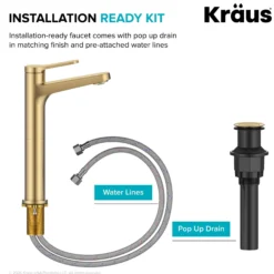 Single Handle Vessel Bathroom Faucet in Spot-Free Brushed Brass with Pop Up Drain and Supply Lines