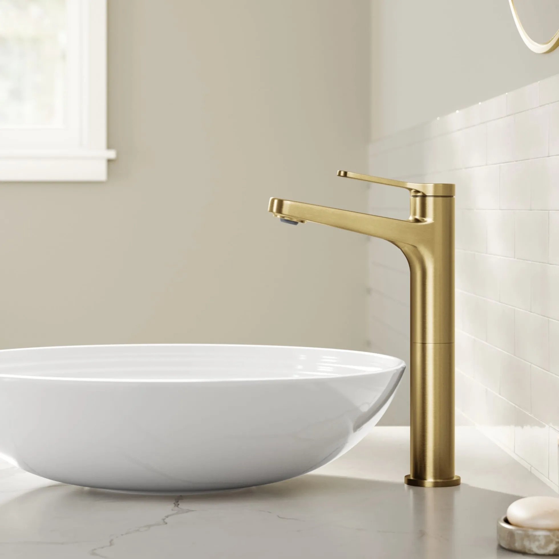 Single Handle Vessel Bathroom Faucet in Spot-Free Brushed Brass with Pop Up Drain and Supply Lines