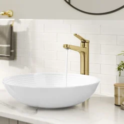 Single Handle Vessel Bathroom Faucet in Spot-Free Brushed Brass with Pop Up Drain and Supply Lines