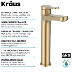 Single Handle Vessel Bathroom Faucet in Spot-Free Brushed Brass with Pop Up Drain and Supply Lines