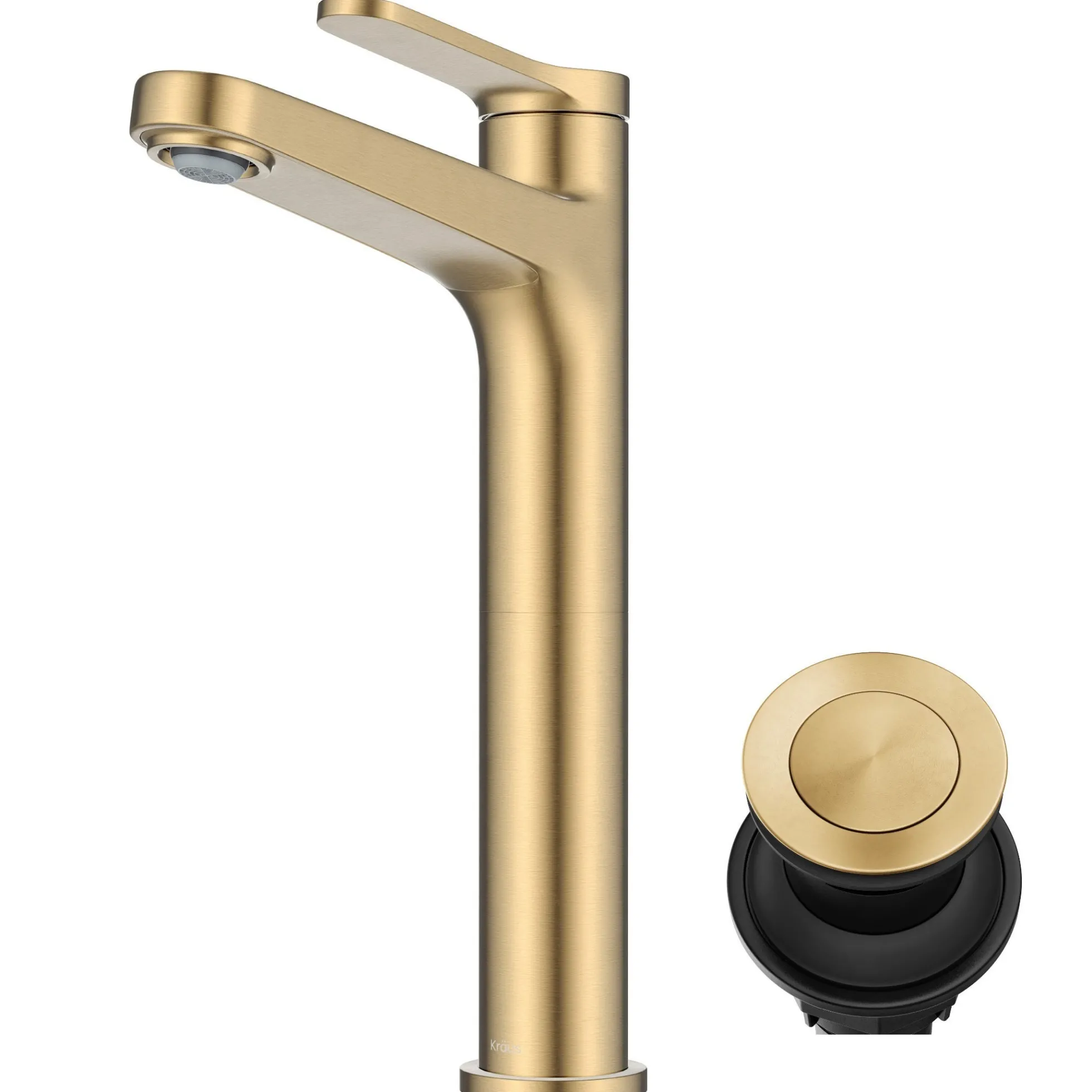 Single Handle Vessel Bathroom Faucet in Spot-Free Brushed Brass with Pop Up Drain and Supply Lines