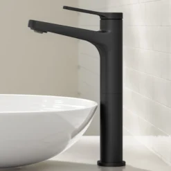 Single Handle Vessel Bathroom Faucet in Matte Black with Pop Up Drain and Supply Lines
