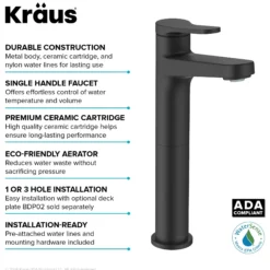 Single Handle Vessel Bathroom Faucet in Matte Black with Pop Up Drain and Supply Lines