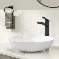 Single Handle Vessel Bathroom Faucet in Matte Black with Pop Up Drain and Supply Lines