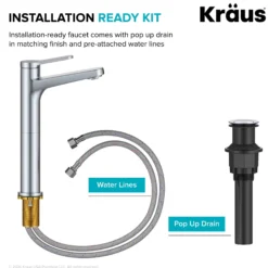 Single Handle Vessel Bathroom Faucet in Chrome with Pop Up Drain and Supply Lines