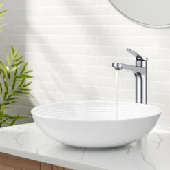 Single Handle Vessel Bathroom Faucet in Chrome with Pop Up Drain and Supply Lines