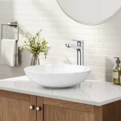 Single Handle Vessel Bathroom Faucet in Chrome with Pop Up Drain and Supply Lines