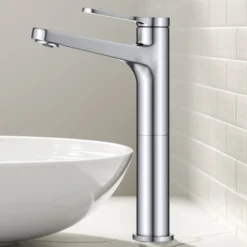 Single Handle Vessel Bathroom Faucet in Chrome with Pop Up Drain and Supply Lines