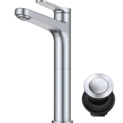 Single Handle Vessel Bathroom Faucet in Chrome with Pop Up Drain and Supply Lines