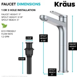 Single Handle Vessel Bathroom Faucet in Chrome with Pop Up Drain and Supply Lines