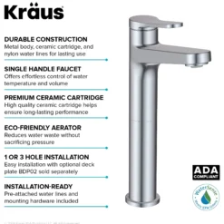 Single Handle Vessel Bathroom Faucet in Chrome with Pop Up Drain and Supply Lines