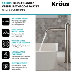 Single Handle Vessel Bathroom Faucet with Pop-Up Drain in Spot Free Stainless Steel (2-Pack)