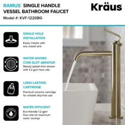 Single Handle Vessel Bathroom Faucet with Pop-Up Drain in Brushed Gold (2-Pack)