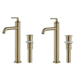 Single Handle Vessel Bathroom Faucet with Pop-Up Drain in Brushed Gold (2-Pack)
