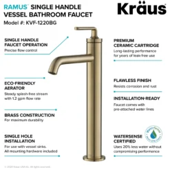 Single Handle Vessel Bathroom Faucet with Pop-Up Drain in Brushed Gold (2-Pack)