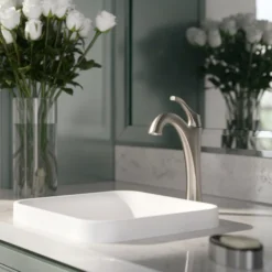 Single Handle Vessel Bathroom Faucet with Pop-Up Drain in Spot Free Stainless Steel (2-Pack)