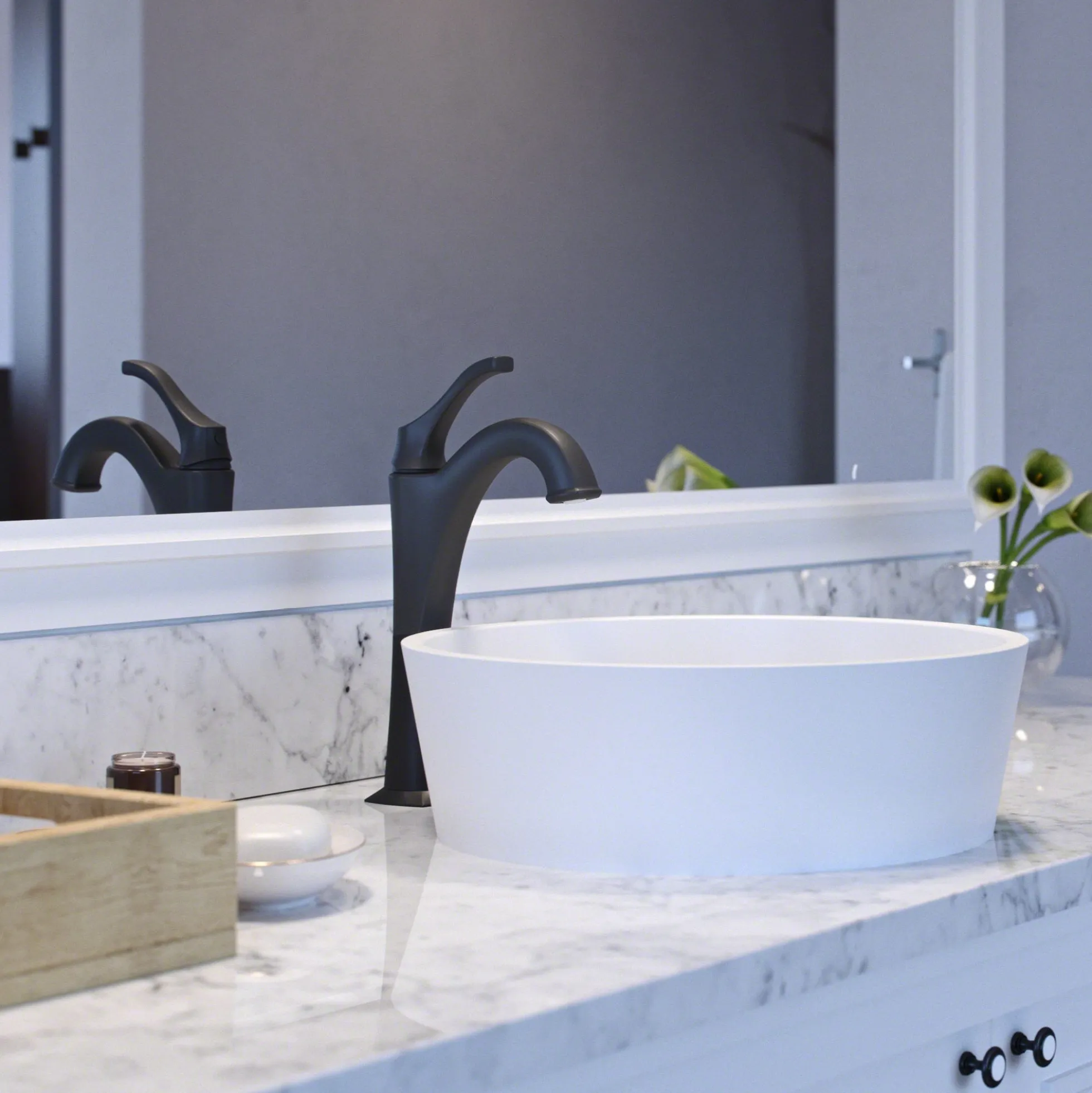 Single Handle Vessel Bathroom Faucet with Pop-Up Drain in Matte Black (2-Pack)