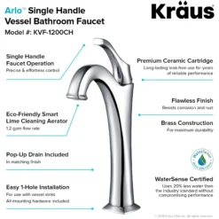 Single Handle Vessel Bathroom Faucet with Pop-Up Drain in Chrome (2-Pack)