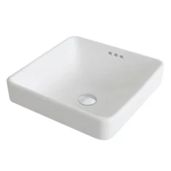 16 1/2" Square Semi-Recessed Ceramic Bathroom Sink in White with Pop-Up Drain in Chrome