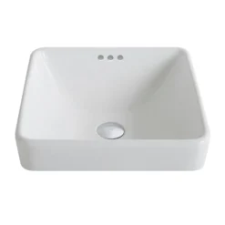 16 1/2" Square Semi-Recessed Ceramic Bathroom Sink in White with Pop-Up Drain in Oil Rubbed Bronze