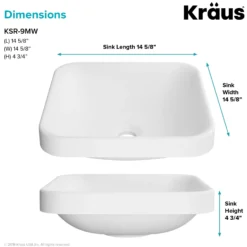 Square Semi-Recessed 14.6" x 15" Solid Surface Bathroom Sink in Matte White
