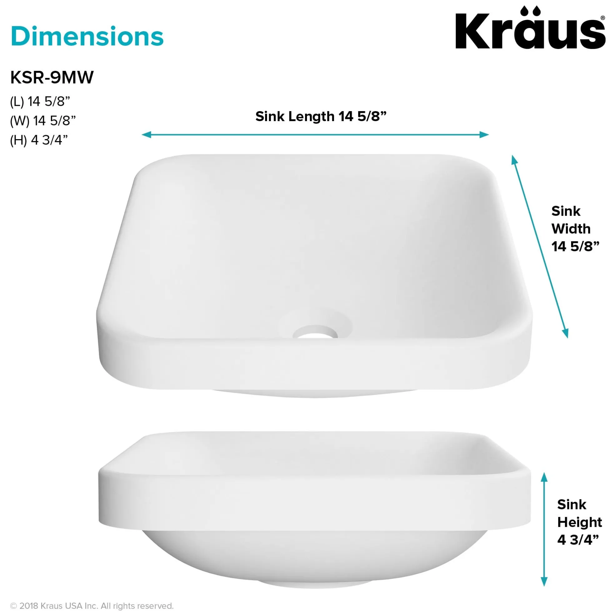Square Semi-Recessed 14.6" x 15" Solid Surface Bathroom Sink in Matte White