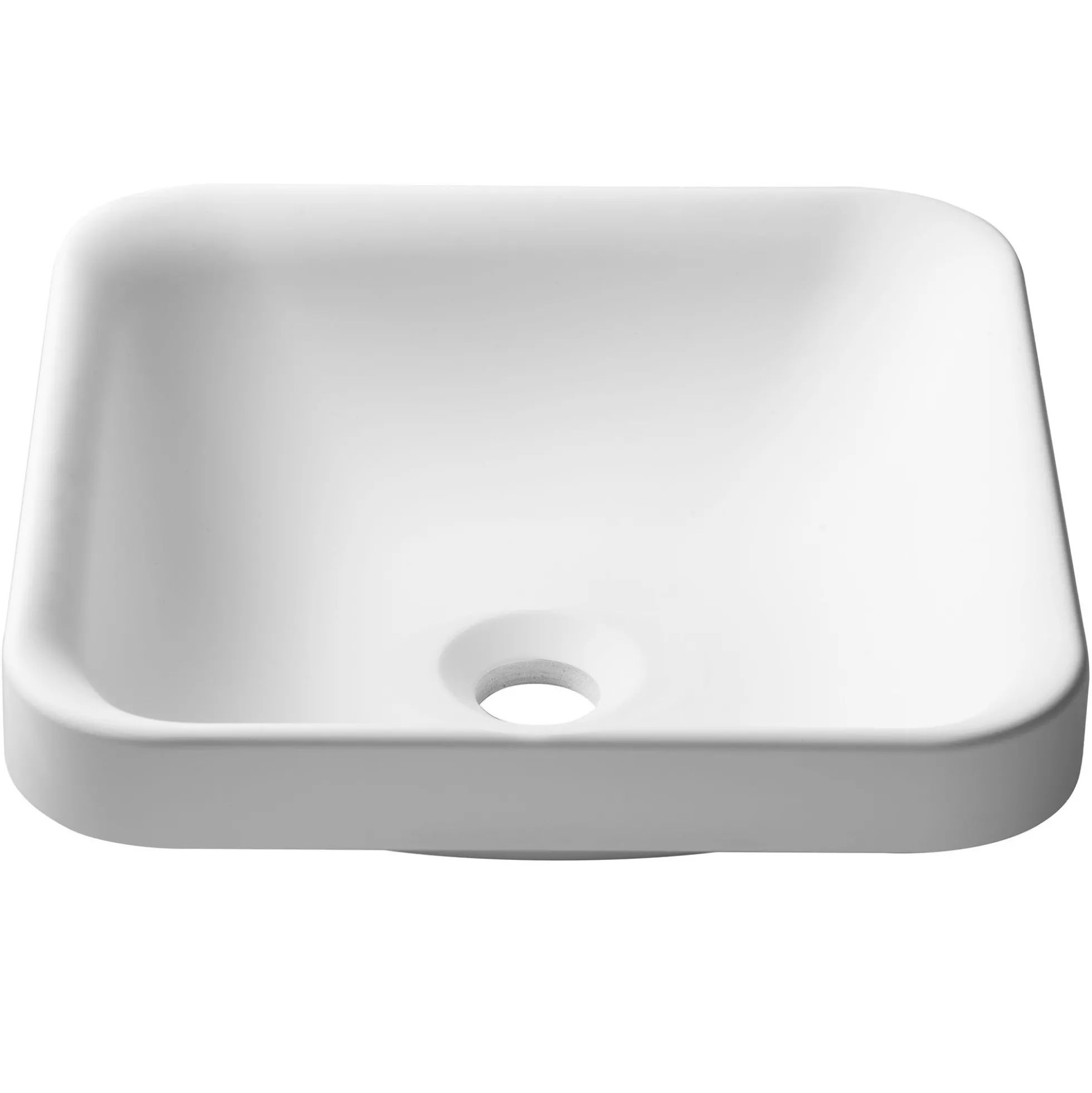 Square Semi-Recessed 14.6" x 15" Solid Surface Bathroom Sink in Matte White