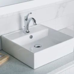 18 1/2" Square Vessel Ceramic Bathroom Sink in White