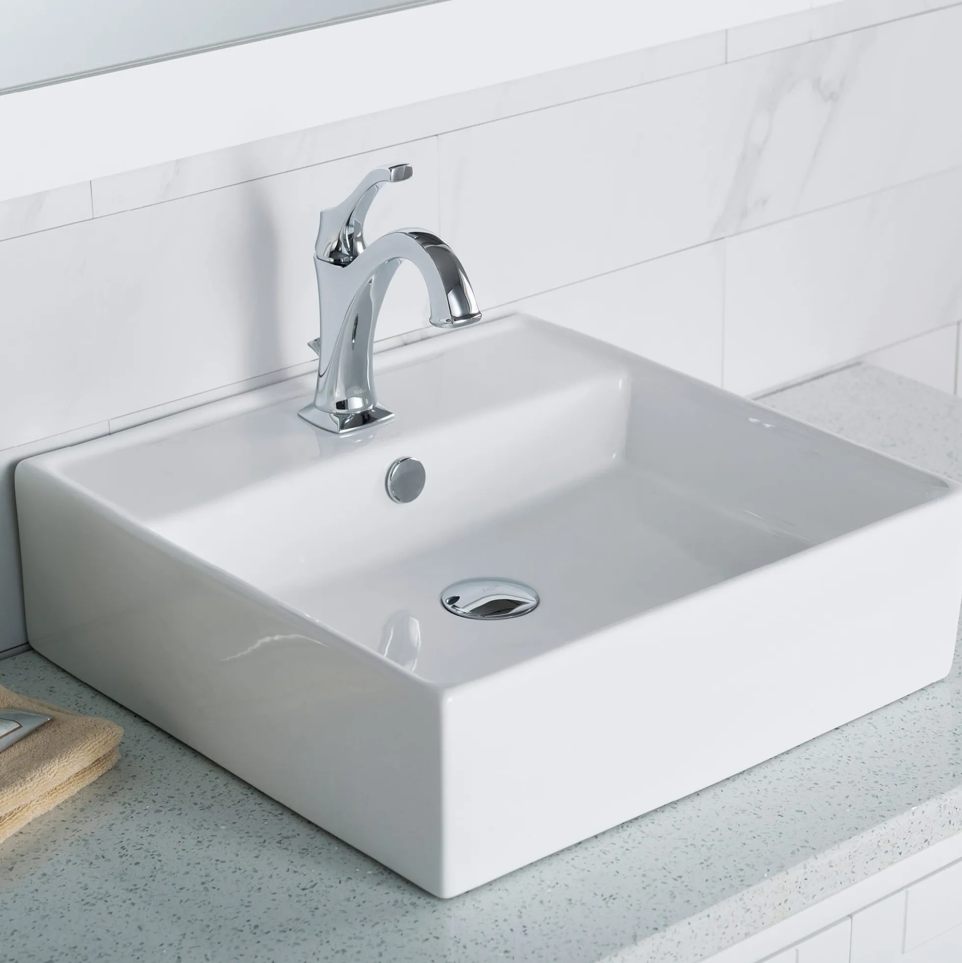 18 1/2" Square Vessel Ceramic Bathroom Sink in White