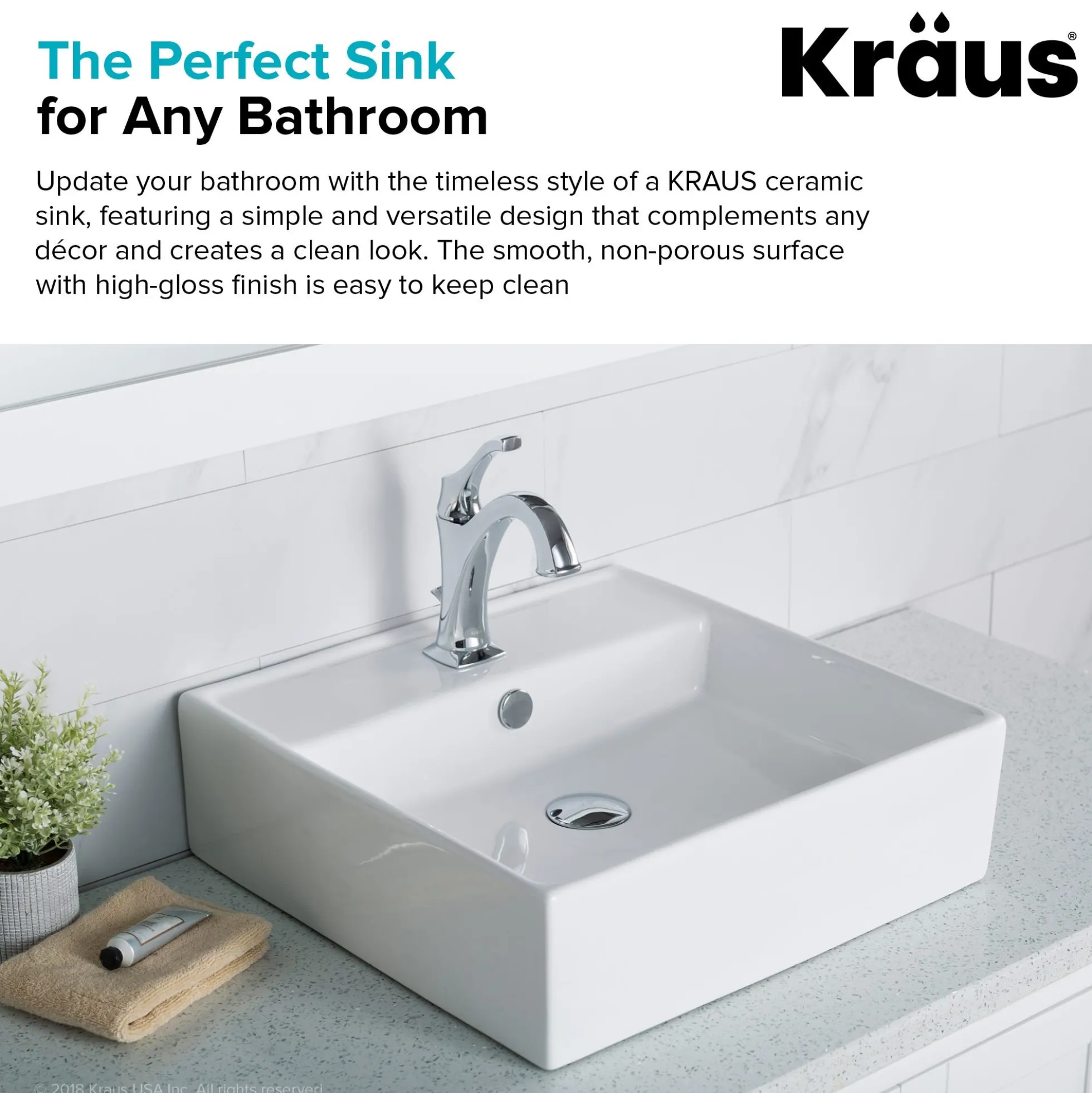 18 1/2" Square Vessel Ceramic Bathroom Sink in White