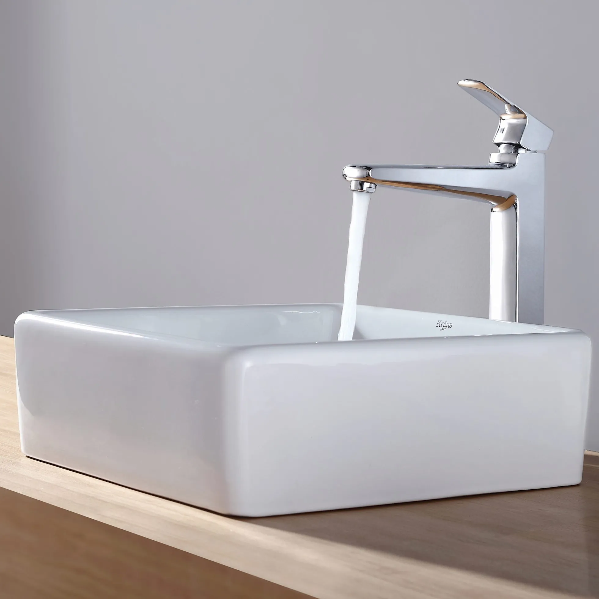 15" Square Vessel Ceramic Bathroom Sink in White with Pop-Up Drain in Chrome