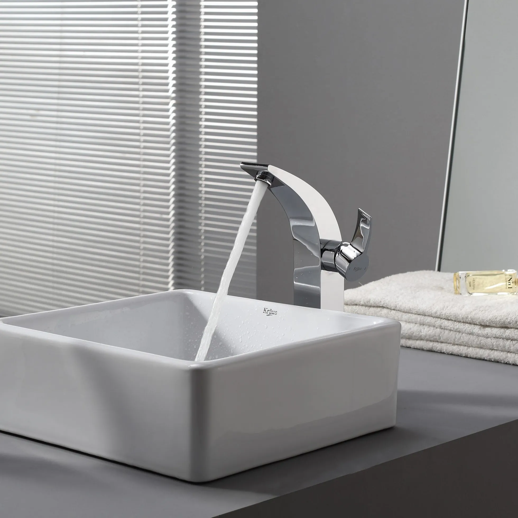 15" Square Vessel Ceramic Bathroom Sink in White with Pop-Up Drain in Chrome