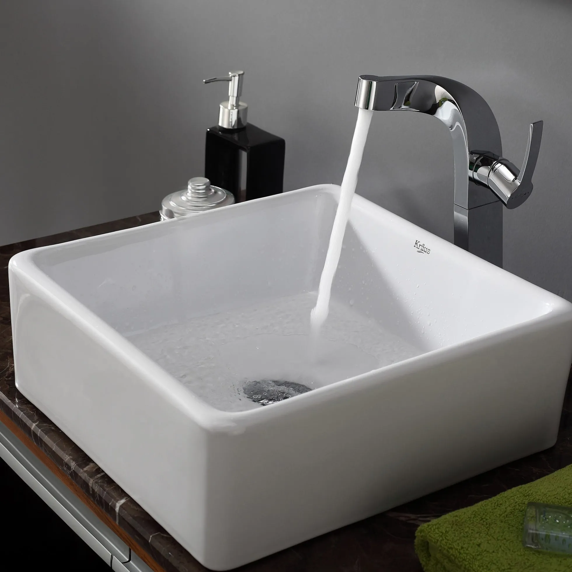15" Square Vessel Ceramic Bathroom Sink in White with Pop-Up Drain in Chrome