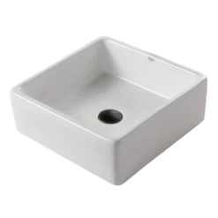 15" Square Vessel Ceramic Bathroom Sink in White with Pop-Up Drain in Oil Rubbed Bronze