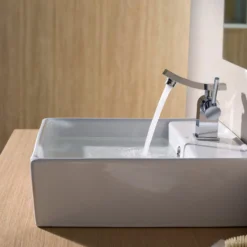 18 1/2" Square Vessel Ceramic Bathroom Sink in White with Pop-Up Drain in Chrome