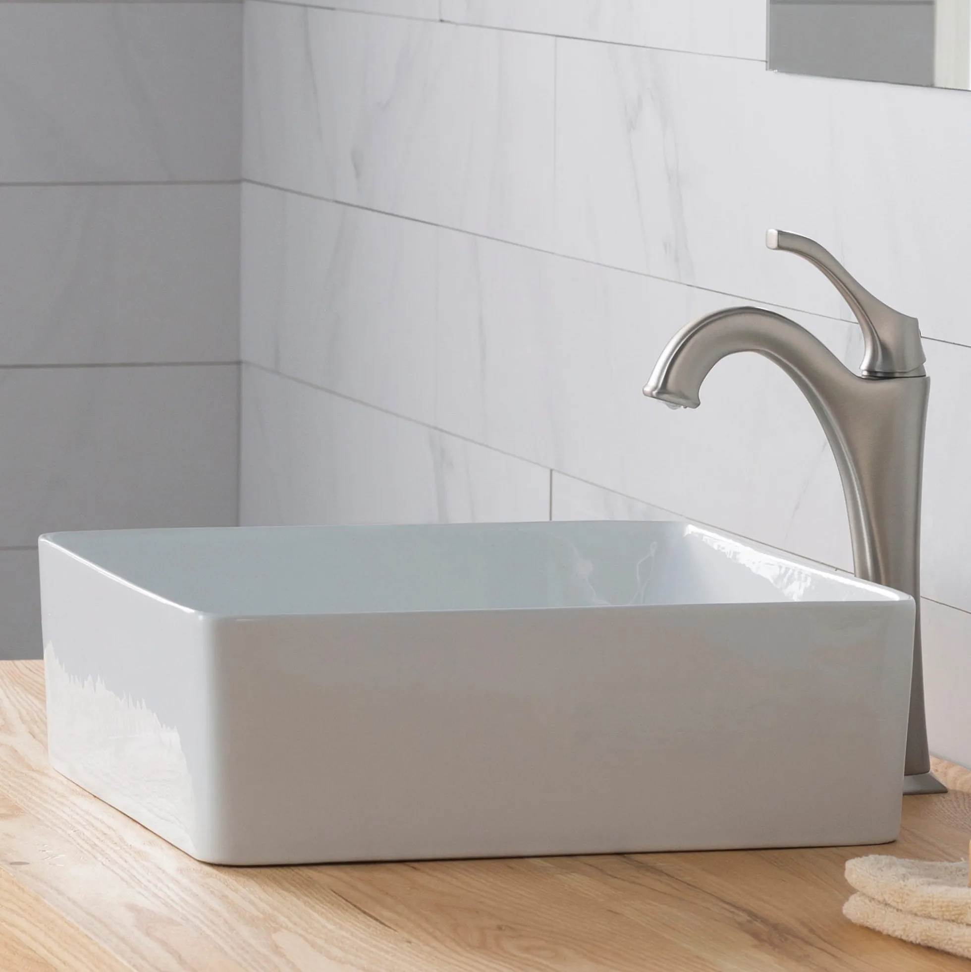 15 5/8" Square Vessel Ceramic Bathroom Sink in White with Pop-Up Drain