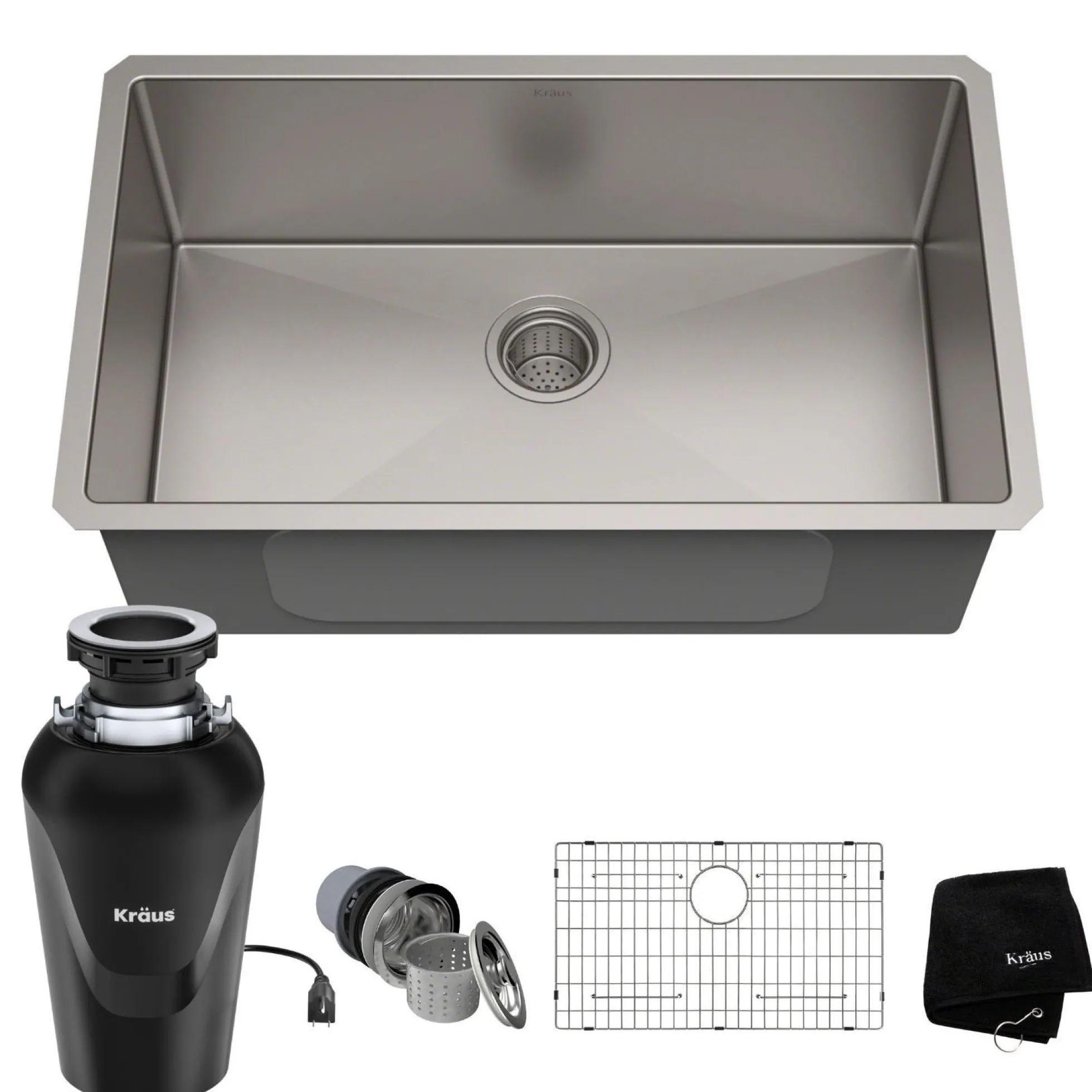 Standart PRO™ 30-inch 16 Gauge Undermount Single Bowl Stainless Steel Kitchen Sink with WasteGuard™ Continuous Feed Garbage Disposal