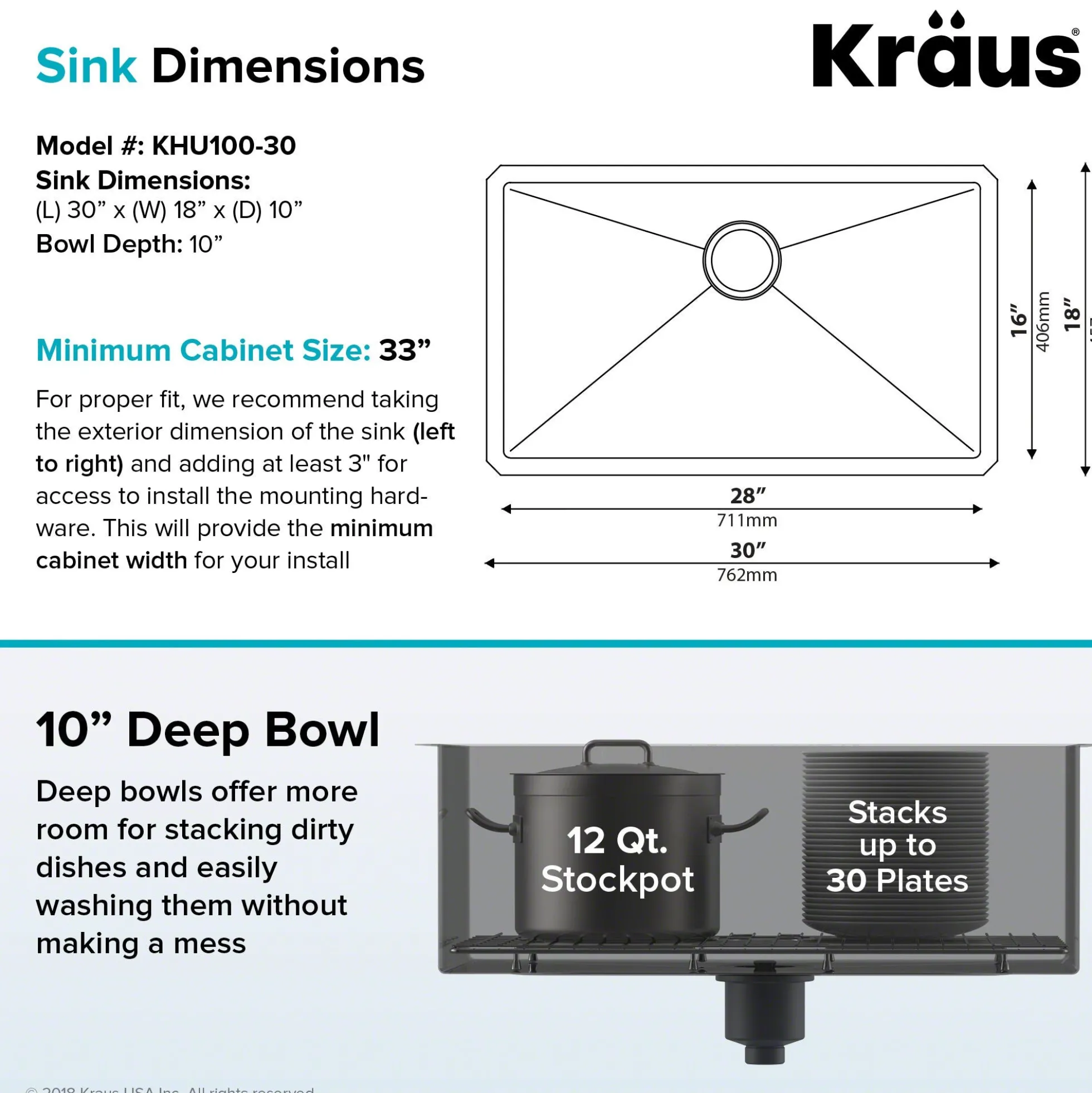Standart PRO™ 30-inch 16 Gauge Undermount Single Bowl Stainless Steel Kitchen Sink with WasteGuard™ Continuous Feed Garbage Disposal