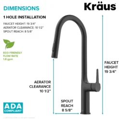 Tall Modern Pull-Down Single Handle Kitchen Faucet in Matte Black