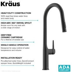 Tall Modern Pull-Down Single Handle Kitchen Faucet in Matte Black