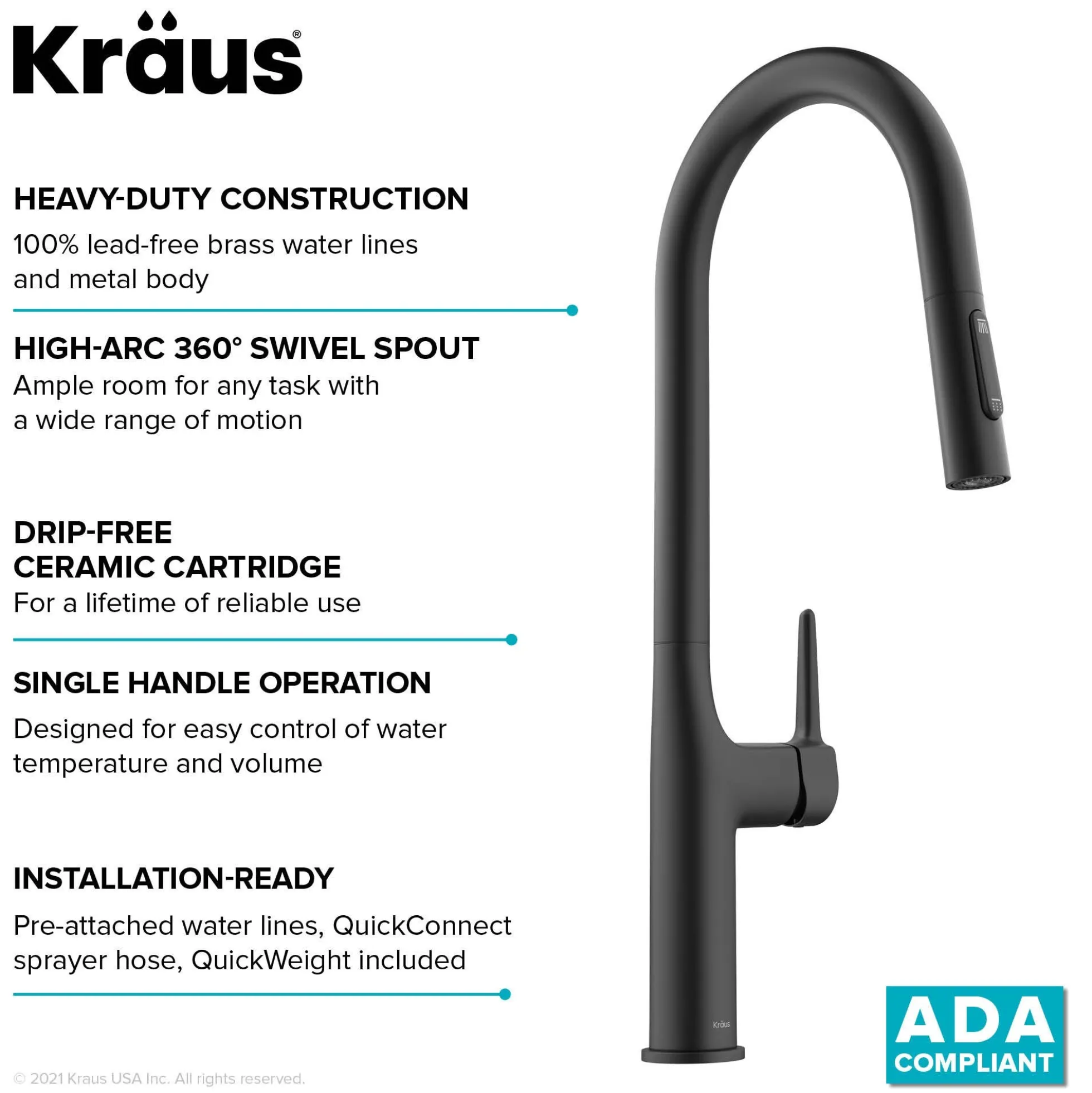 Tall Modern Pull-Down Single Handle Kitchen Faucet in Matte Black